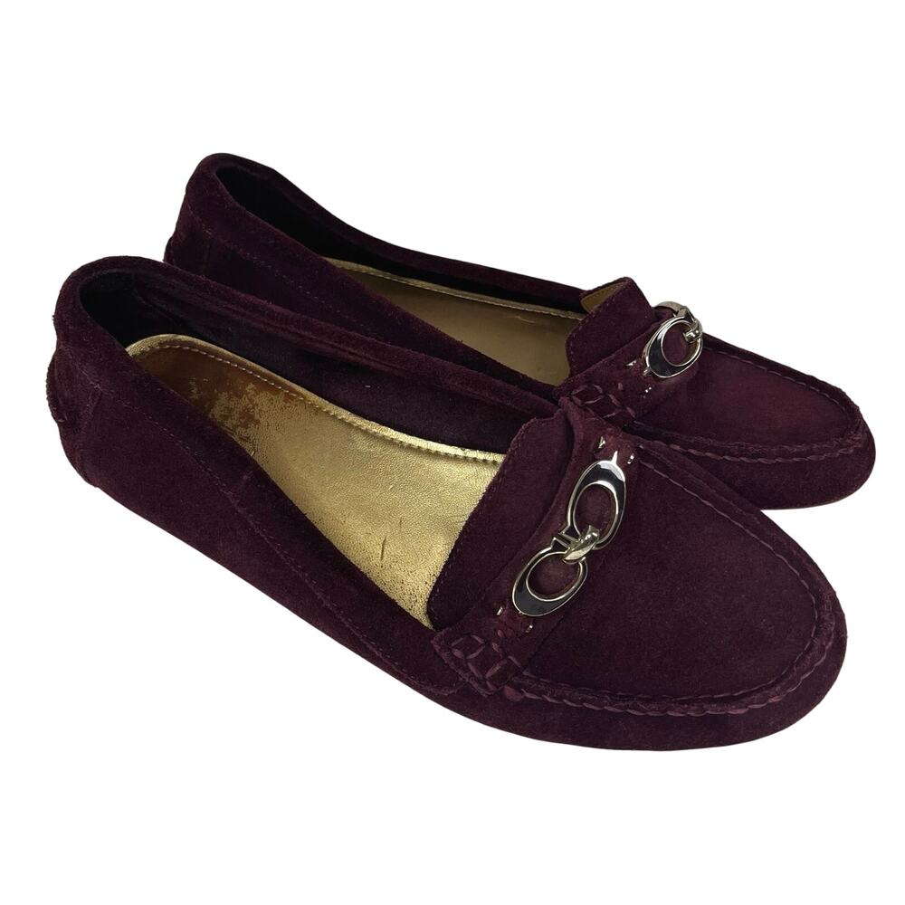Coach Suede Loafer Moccasin Fortunata Burgundy Preppy Quiet Luxury Parisian 7.5